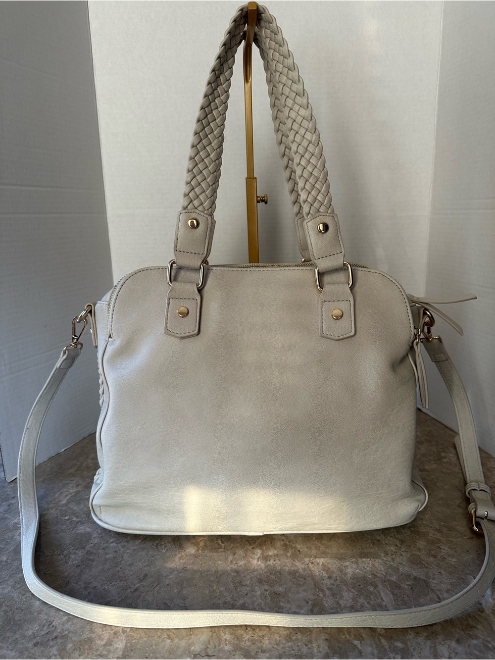 Antik Kraft Roxanne Cream Vegan Leather Satchel Fall Classic Chic Hand Bag Purse